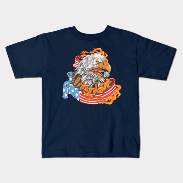 Usa Eagle Flag Fire Kids T-Shirt by Mako Design 